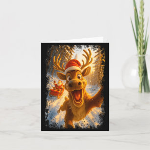 Funny Reindeer Selfie Santa Merry Christmas Men Wo Card