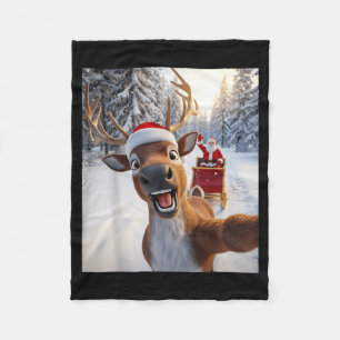Funny Reindeer Selfie Santa Merry Christmas Men Wo Fleece Blanket