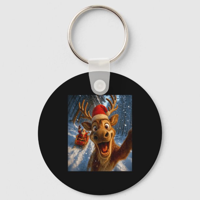 Funny Reindeer Selfie Santa Merry Christmas Men Wo Key Ring (Front)