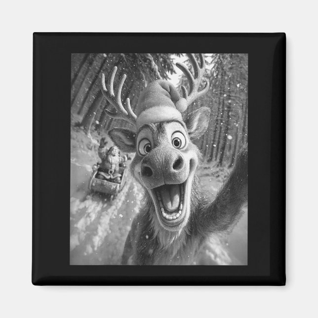Funny Reindeer Selfie Santa Merry Christmas Men Wo Magnet (Front)