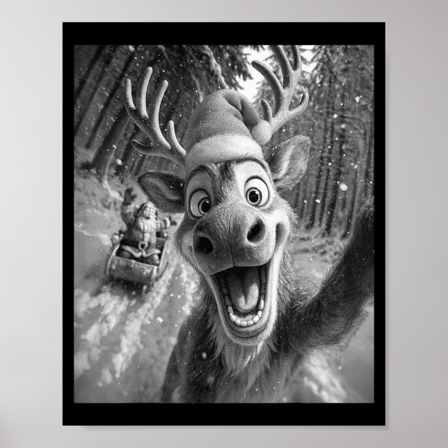 Funny Reindeer Selfie Santa Merry Christmas Men Wo Poster (Front)