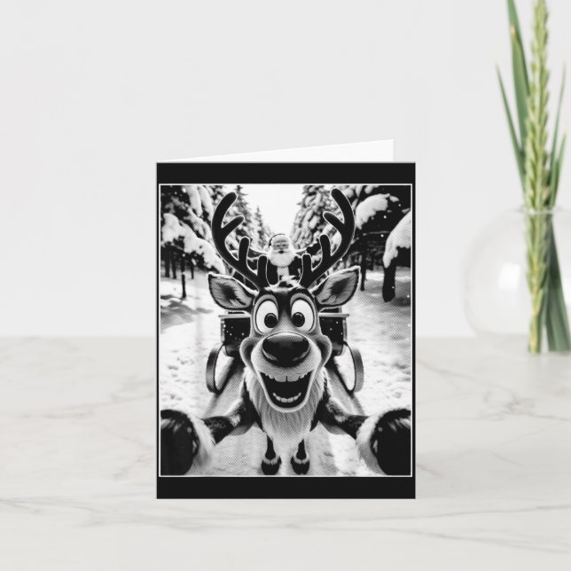 Funny Reindeer Selfie Santa Sleigh Christmas Holid Card (Front)