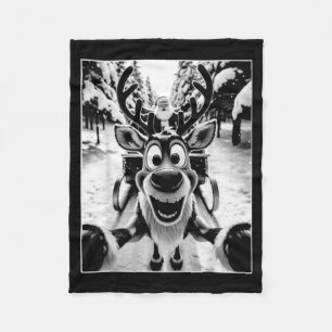 Funny Reindeer Selfie Santa Sleigh Christmas Holid Fleece Blanket