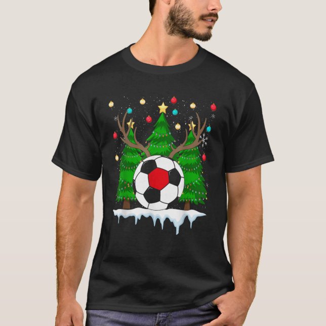 Funny Reindeer Soccer Christmas Rednose Pajama  T-Shirt (Front)