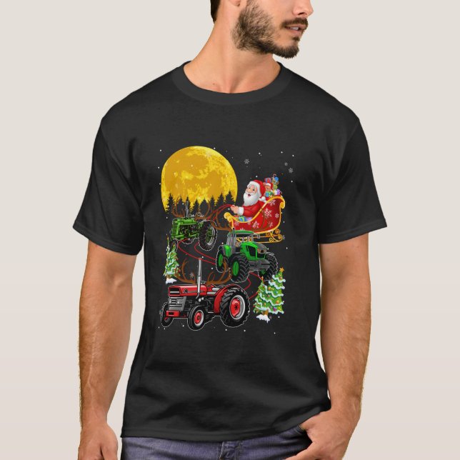 Funny Reindeer Tractors Santa Claus Sleigh Xmas Ki T-Shirt (Front)