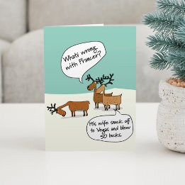 Funny Reindeer Went To Vegas Folded Christmas Card