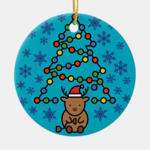 Funny Reindeer with Plug and Christmas Light Tree Ceramic Tree Decoration