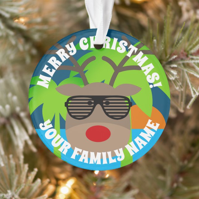 Funny reindeer with sunglasses tropical Christmas Ornament (Tree)