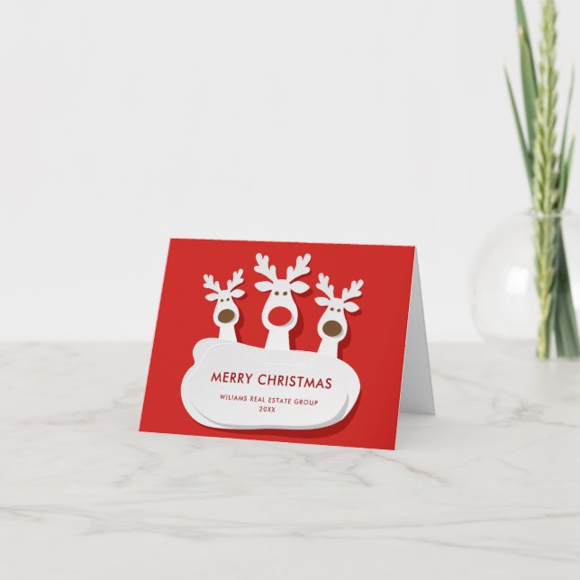 Funny Reindeers Merry Christmas Corporate Greeting Holiday Card (Front)