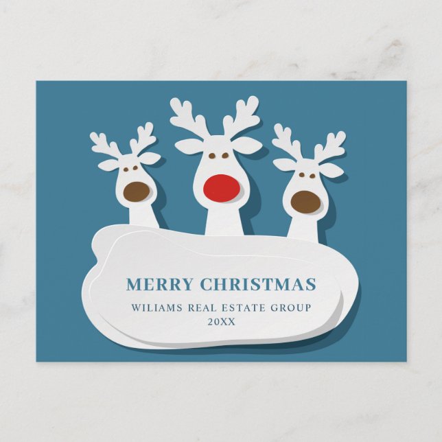Funny Reindeers Merry Christmas Corporate Greeting Postcard (Front)