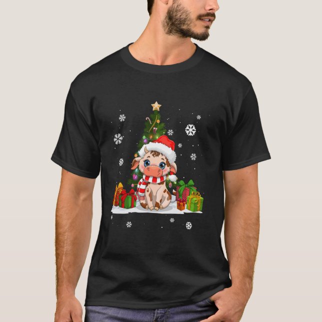 Funny Reinder Cow Lover Santa hat Ugly Christmas S T-Shirt (Front)