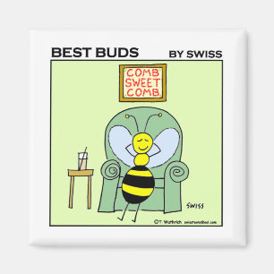 Funny Relaxing Bee Best Buds Gardening Cartoon Magnet