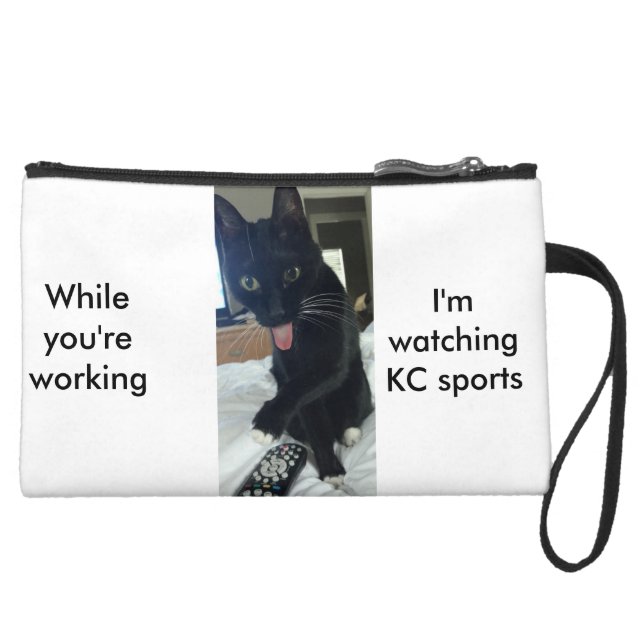 funny remote cat KC sports wristlet Suede Wristlet (Front)