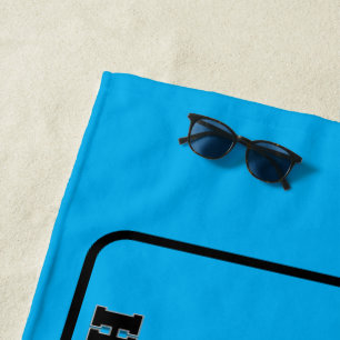 Funny replaceable dog photo and text, blue beach towel