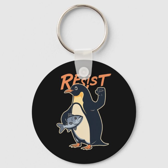 Funny Resist Penguin Activism Protest Against Tari Key Ring (Front)