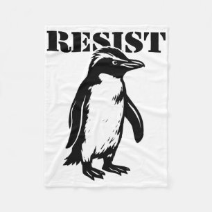 Funny Resist Penguin Protest Against Tariffs Fleece Blanket