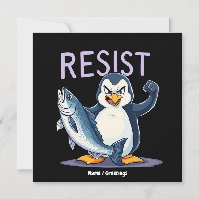 Funny Resist Penguin Protest Against Tariffs  Invitation (Front)