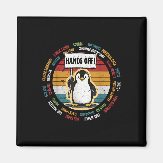 Funny Resist Penguin Protest Against Tariffs Retro Magnet (Front)