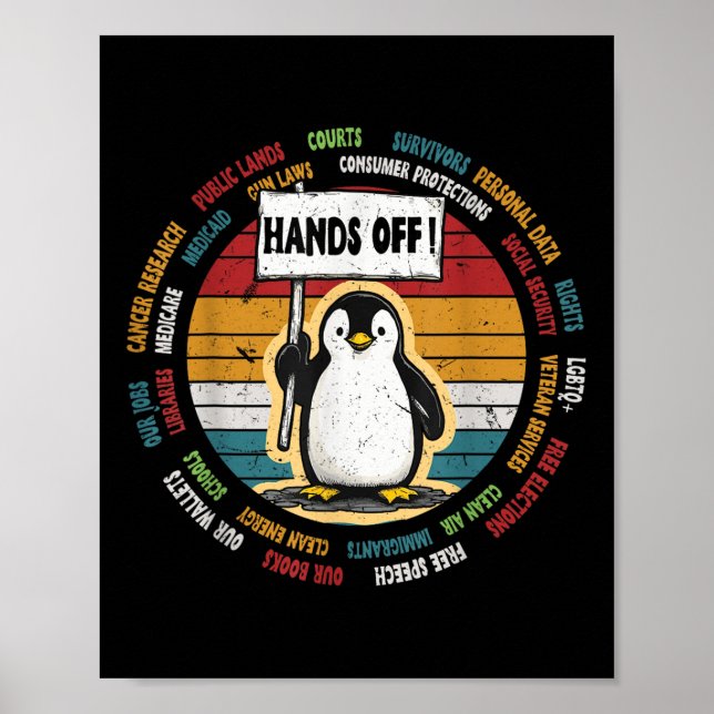 Funny Resist Penguin Protest Against Tariffs Retro Poster (Front)