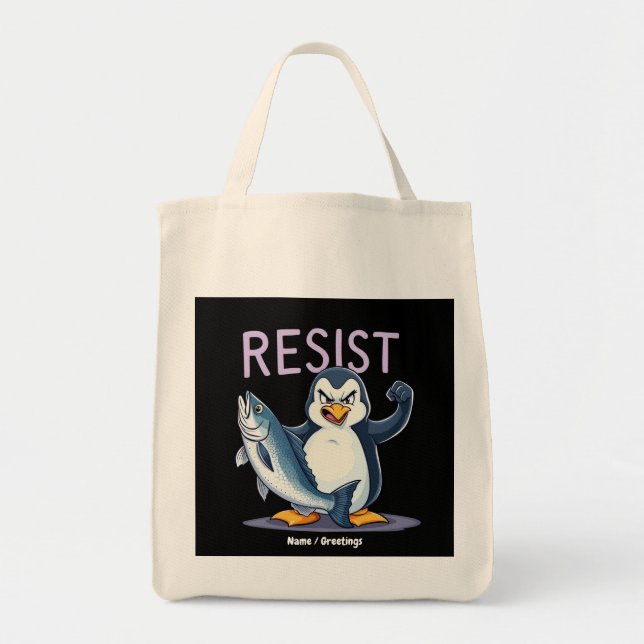 Funny Resist Penguin Protest Against Tariffs  Tote Bag (Front)