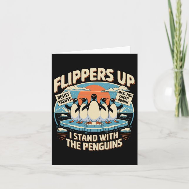 Funny Resist Penguins Protest Against Tariffs 5  Card (Front)