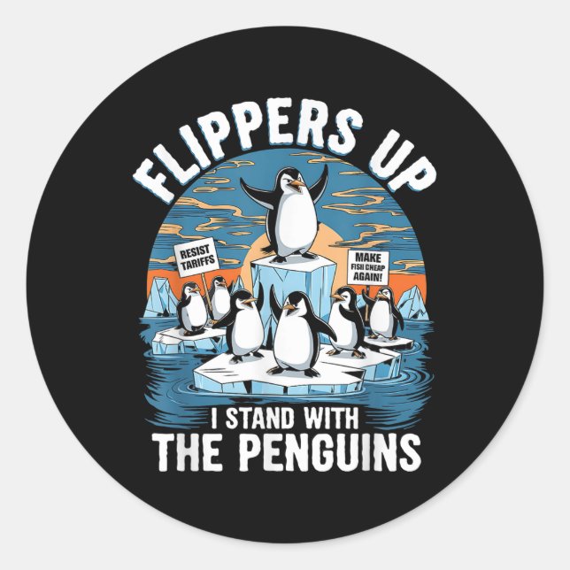 Funny Resist Penguins Protest Against Tariffs  Classic Round Sticker (Front)