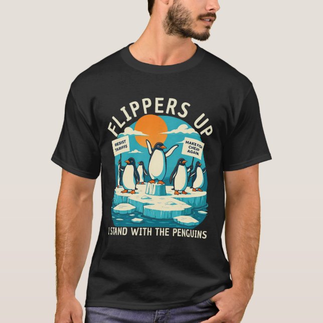 Funny Resist Penguins Protest Against Tariffs  T-Shirt (Front)