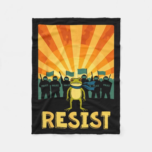Funny Resist Portland Frog Protest  Fleece Blanket (Front)