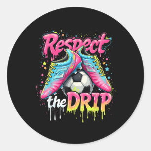 Funny Respect The Drip Soccer Ice Cream Drip With Classic Round Sticker