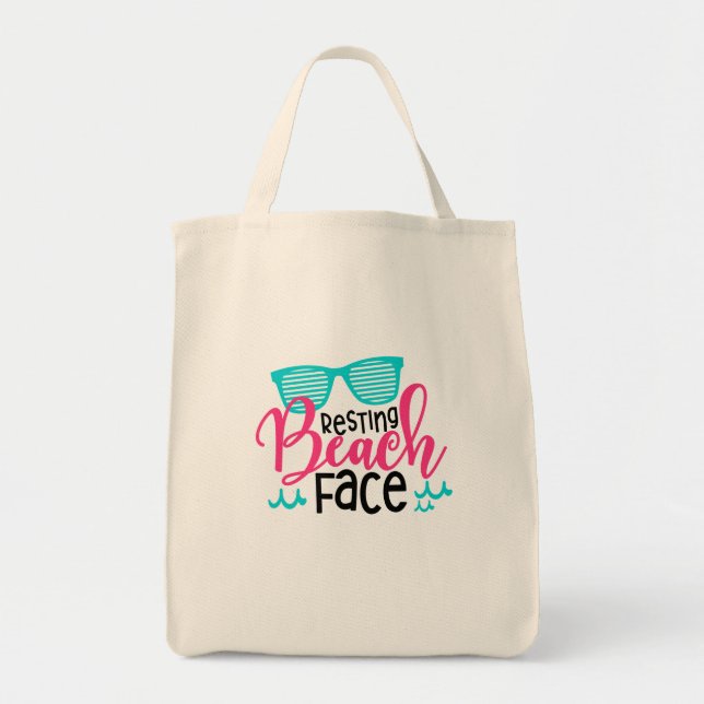 Funny Resting Beach Face Design Summer With Tote Bag (Front)