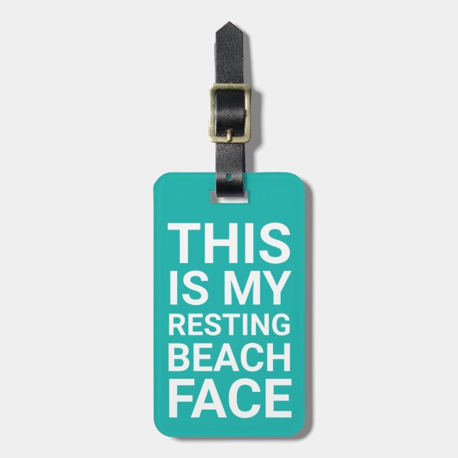 Funny Resting Beach Face | Teal Travel Luggage Tag (Front Vertical)