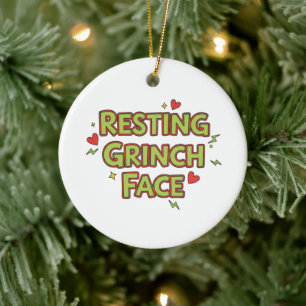 Funny 'Resting Grinch Face' Christmas Decor Ceramic Tree Decoration