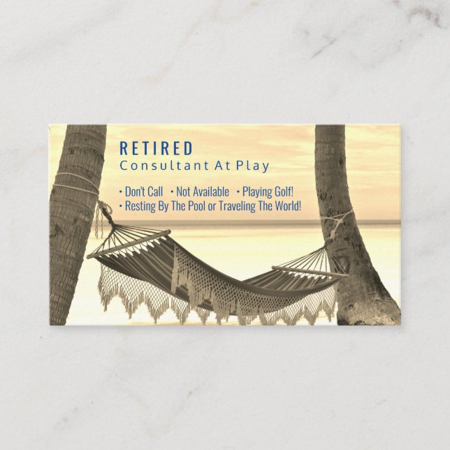 Funny Retired, Beach Hammock, DIY Profession Gag Business Card (Front)