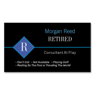 Funny Retired, Black & Blue, DIY Gag Magnetic Business Card
