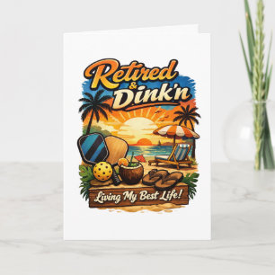 Funny Retired & Drinkin’ Beach Sunset Retirement Card