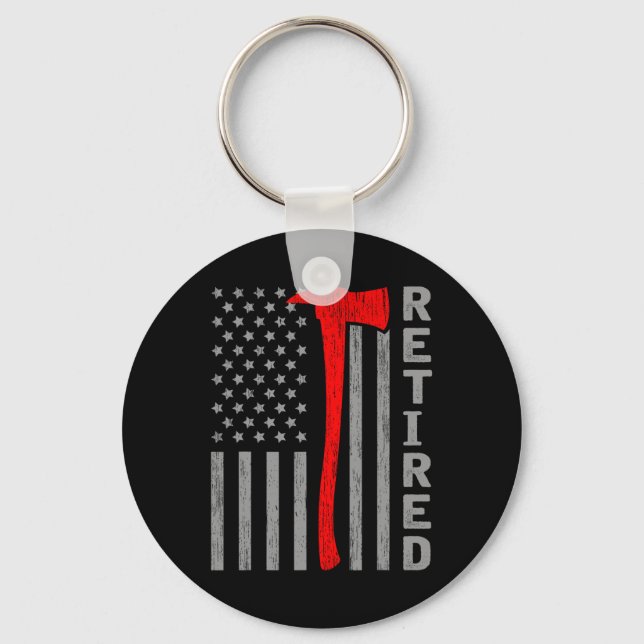 Funny Retired Firefighter Usa Flag Fireman Retirem Key Ring (Front)