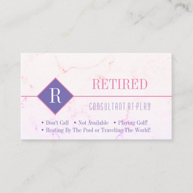 Funny Retired, Pink Marble, DIY Pink Gag Business Card (Front)