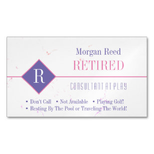 Funny Retired, Pink Marble, DIY Pink & Purple Gag Magnetic Business Card