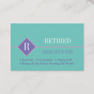 Funny Retired, Teal & Purple, DIY Gag Business Card
