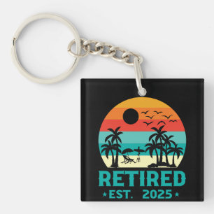 Funny Retirement 2025 Vintage Beach Palm Tree  Key Ring