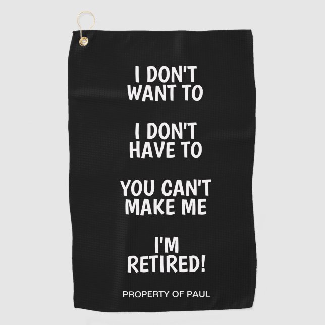 Funny retirement gift golf towel with custom name (Front)