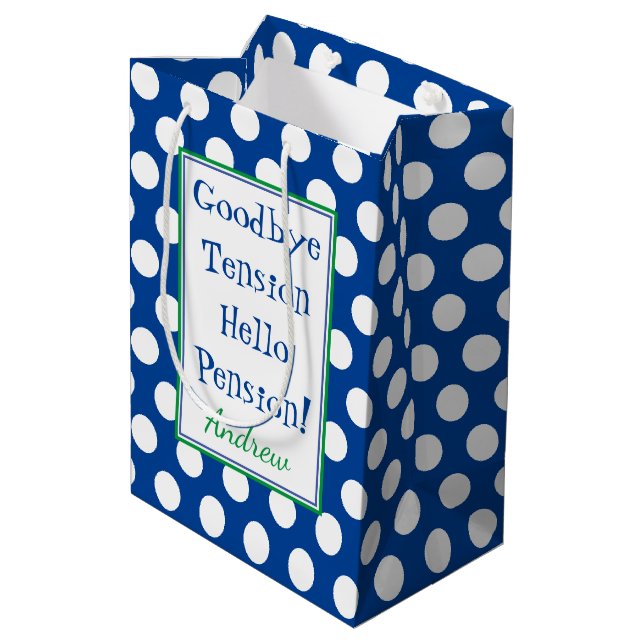 Funny Retirement Hello Pension Quote Blue  Medium Gift Bag (Back Angled)