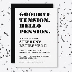 Funny Retirement Party Black White Humourous Invitation