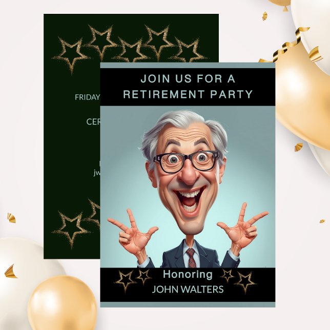 Funny Retirement Party Caricature Co-Worker Invitation (Funny Retirement Party Caricature Co-Worker Invitation)
