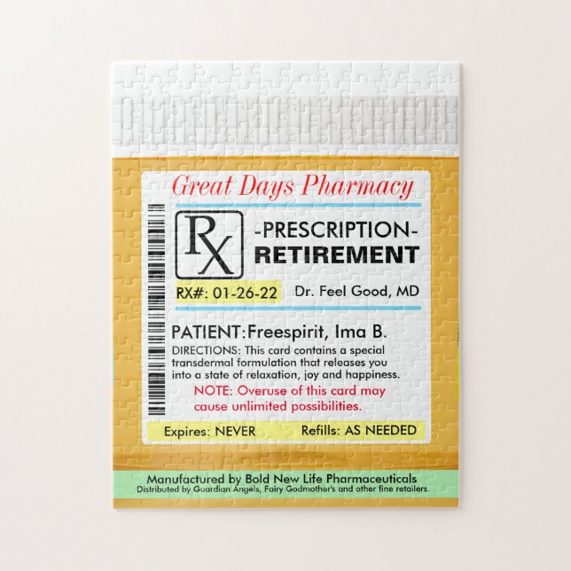 Funny Retirement Prescription RX Jigsaw Puzzle (Vertical)