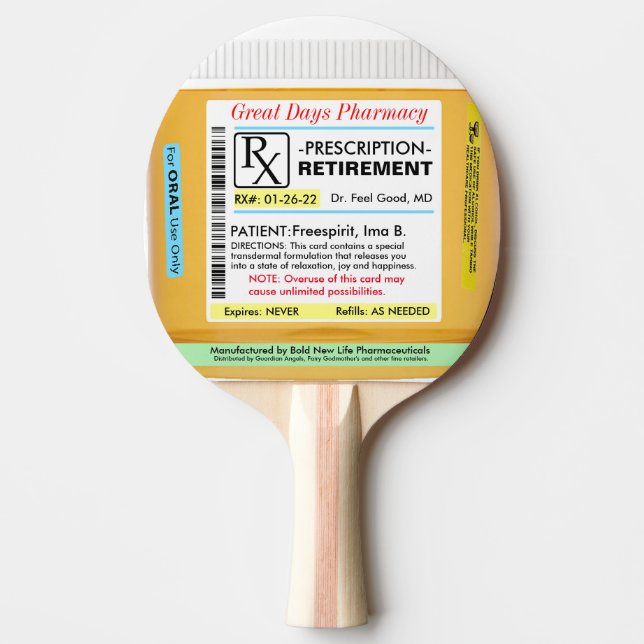 Funny Retirement RX  Ping Pong Paddle (Front)