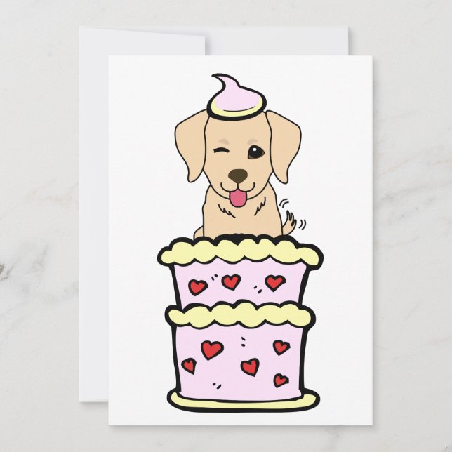 Funny retriever dog jumping out of a cake holiday card (Front)