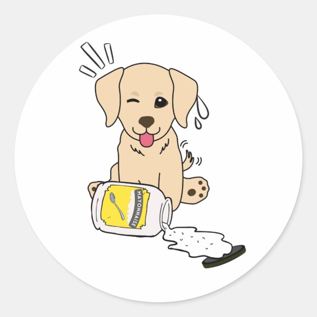 Funny retriever dog spilled mayonnaise classic round sticker (Front)