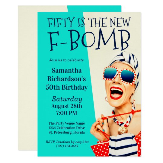 Funny Retro 50th Birthday FBomb Invitation Zazzle.co.uk