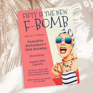 Funny Retro 50th Birthday F-Bomb Invitation